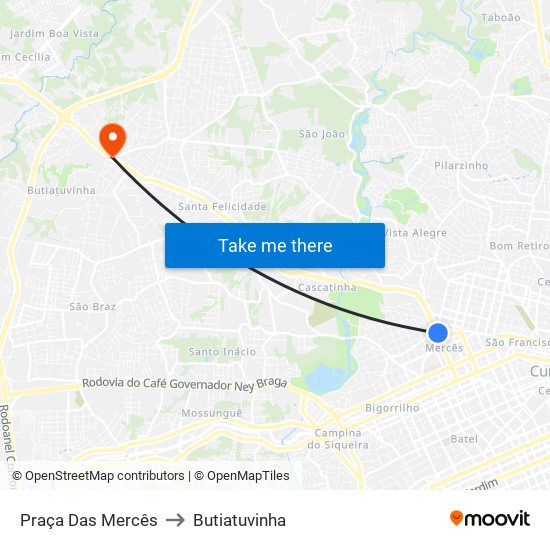 Praça Das Mercês to Butiatuvinha map