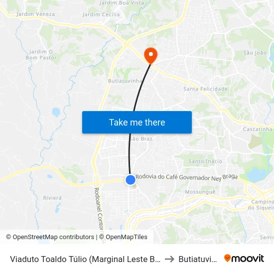 Viaduto Toaldo Túlio (Marginal Leste BR-277) to Butiatuvinha map