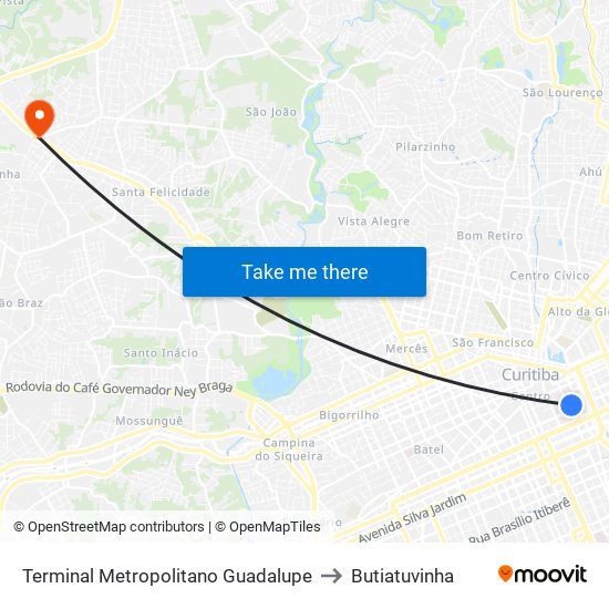 Terminal Metropolitano Guadalupe to Butiatuvinha map