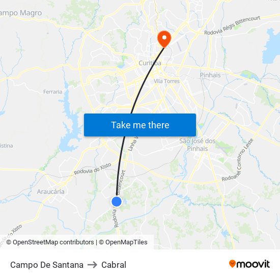 Campo De Santana to Cabral map