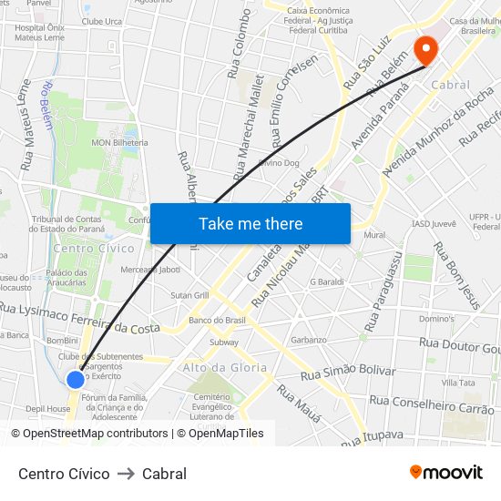 Centro Cívico to Cabral map