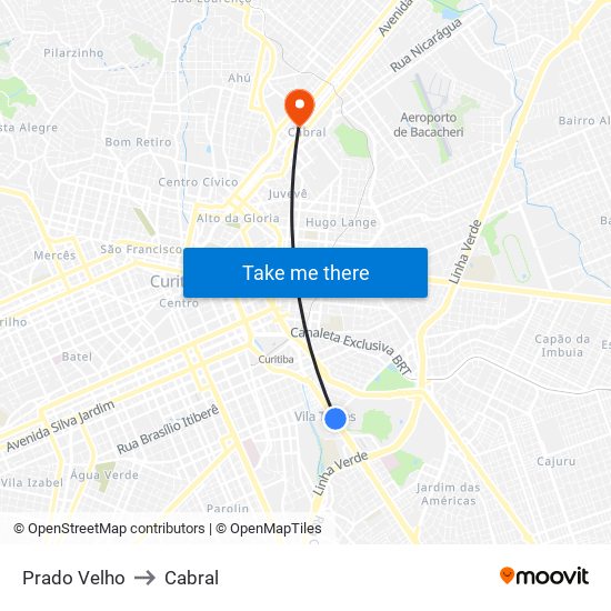 Prado Velho to Cabral map