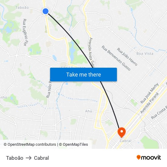 Taboão to Cabral map