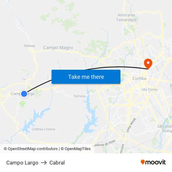 Campo Largo to Cabral map