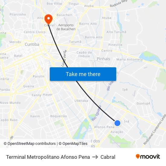 Terminal Metropolitano Afonso Pena to Cabral map