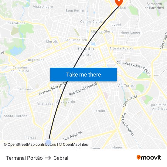 Terminal Portão to Cabral map