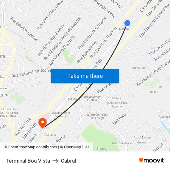 Terminal Boa Vista to Cabral map