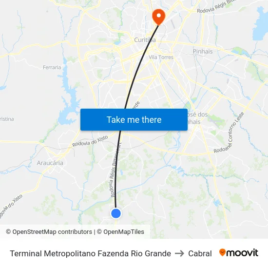 Terminal Metropolitano Fazenda Rio Grande to Cabral map