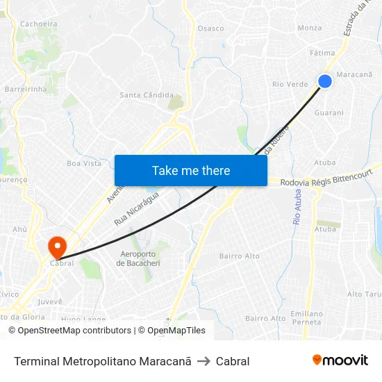 Terminal Metropolitano Maracanã to Cabral map