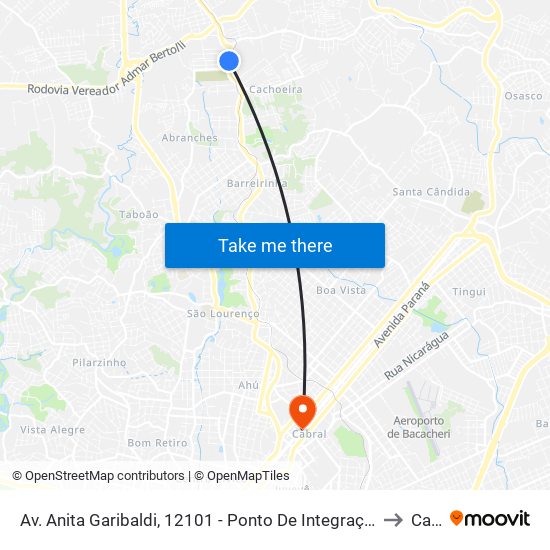 Av. Anita Garibaldi, 12101 - Ponto De Integração Temporal (Desembarque) to Cabral map