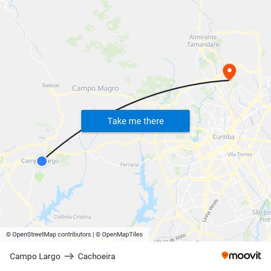 Campo Largo to Cachoeira map
