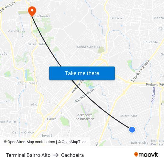 Terminal Bairro Alto to Cachoeira map