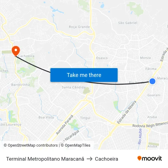 Terminal Metropolitano Maracanã to Cachoeira map