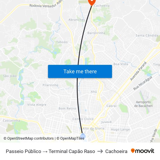 Passeio Público → Terminal Capão Raso to Cachoeira map