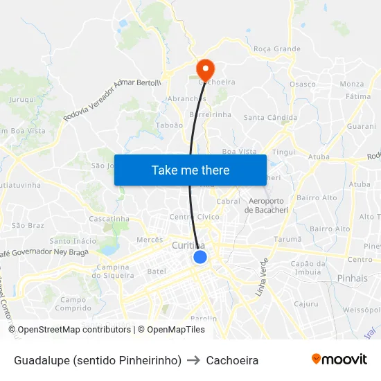 Guadalupe (sentido Pinheirinho) to Cachoeira map