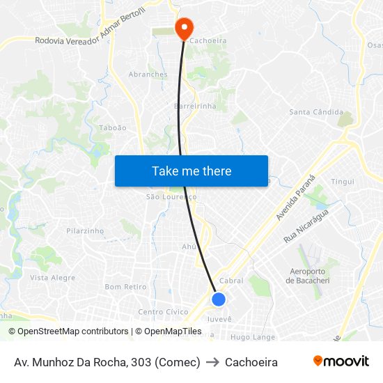Av. Munhoz Da Rocha, 303 (Comec) to Cachoeira map