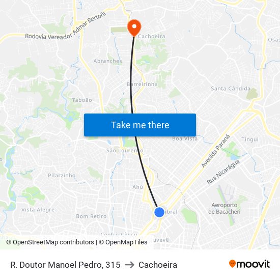 R. Doutor Manoel Pedro, 315 to Cachoeira map