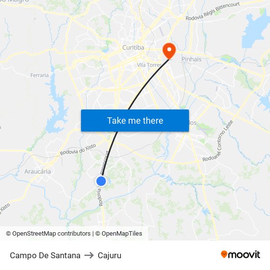 Campo De Santana to Cajuru map