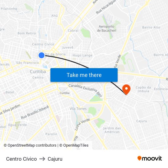 Centro Cívico to Cajuru map
