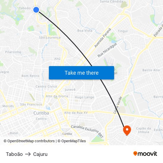 Taboão to Cajuru map