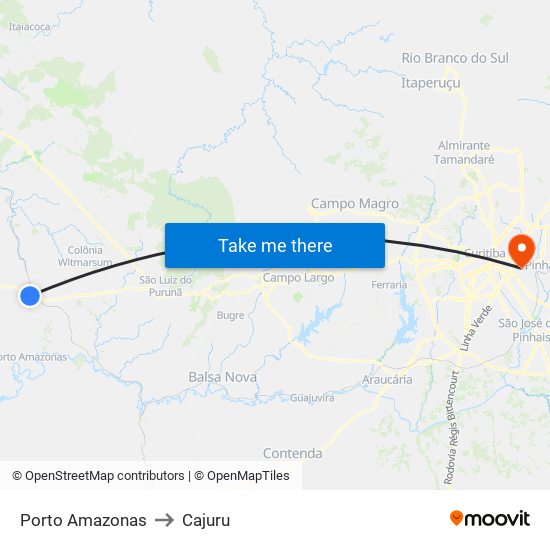 Porto Amazonas to Cajuru map