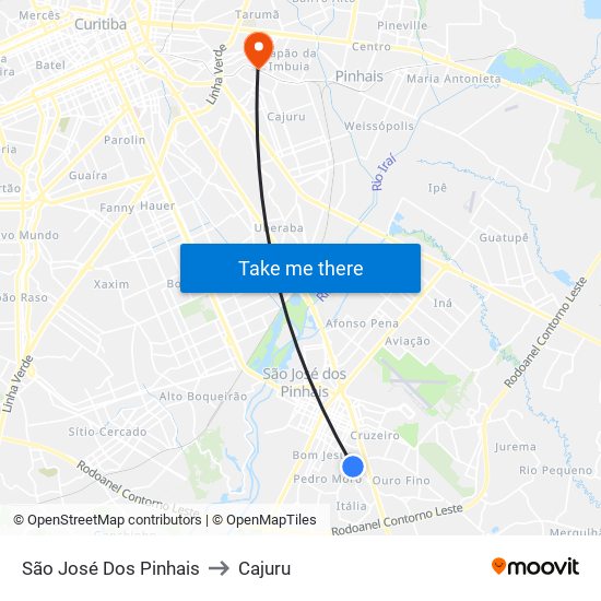 São José Dos Pinhais to Cajuru map