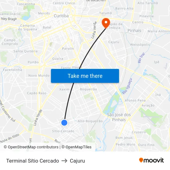 Terminal Sítio Cercado to Cajuru map