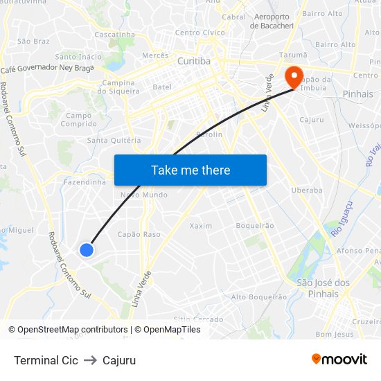 Terminal Cic to Cajuru map