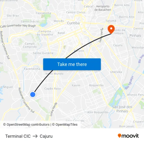Terminal CIC to Cajuru map