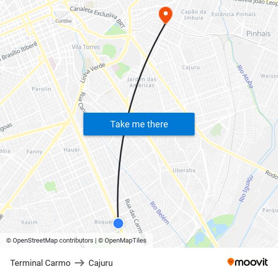 Terminal Carmo to Cajuru map