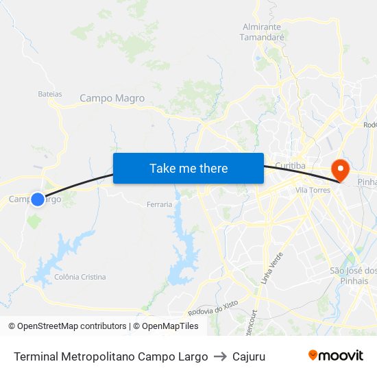 Terminal Metropolitano Campo Largo to Cajuru map