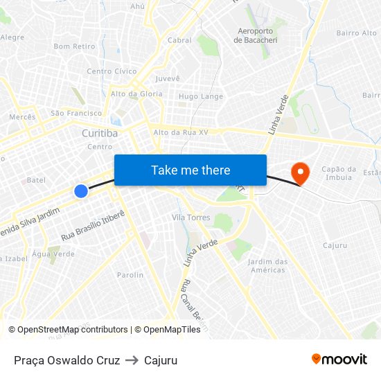Praça Oswaldo Cruz to Cajuru map