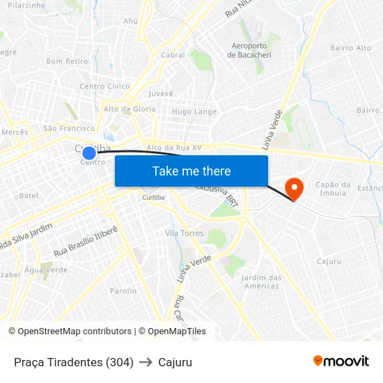 Praça Tiradentes (304) to Cajuru map