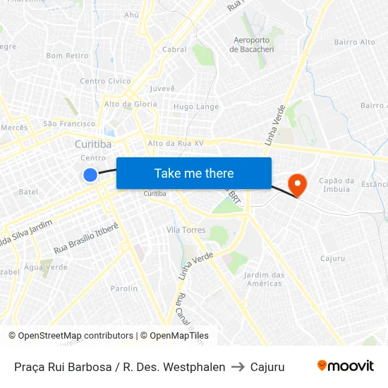 Praça Rui Barbosa (Desembargador Westphalen) to Cajuru map