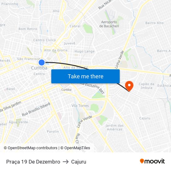 Praça 19 De Dezembro to Cajuru map