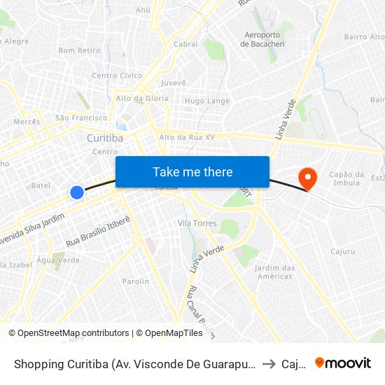 Shopping Curitiba (Av. Visconde De Guarapuava, 3850) to Cajuru map