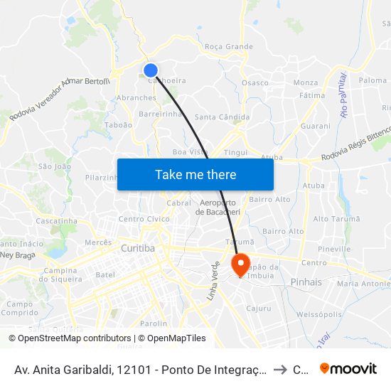 Av. Anita Garibaldi, 12101 - Ponto De Integração Temporal (Desembarque) to Cajuru map