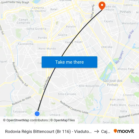 Rodovia Régis Bittencourt (Br 116) - Viaduto Pompéia to Cajuru map