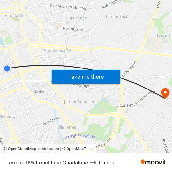 Terminal Metropolitano Guadalupe to Cajuru map