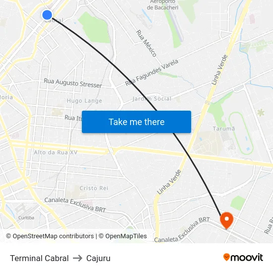 Terminal Cabral to Cajuru map