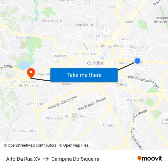 Alto Da Rua XV to Campina Do Siqueira map