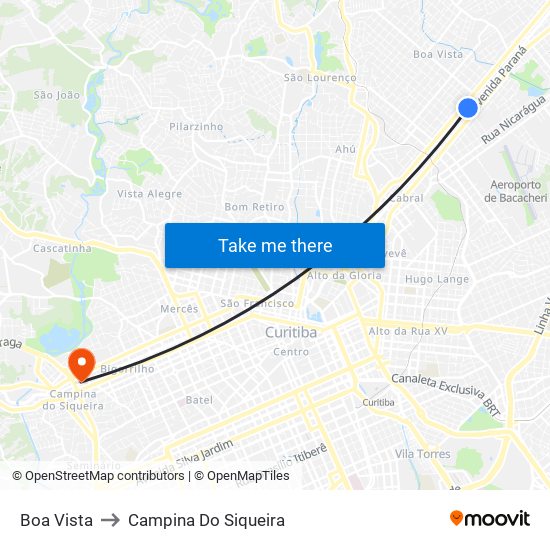 Boa Vista to Campina Do Siqueira map