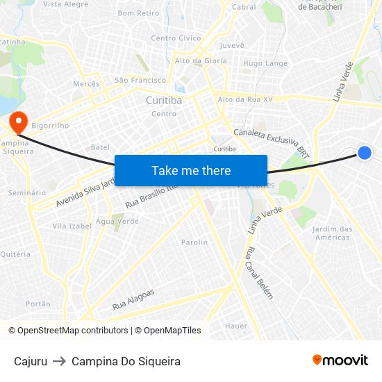 Cajuru to Campina Do Siqueira map