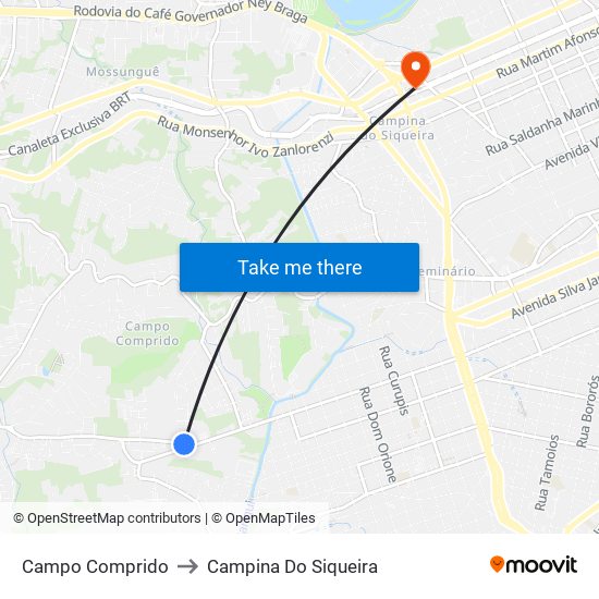 Campo Comprido to Campina Do Siqueira map