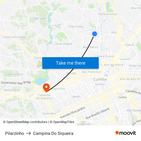 Pilarzinho to Campina Do Siqueira map