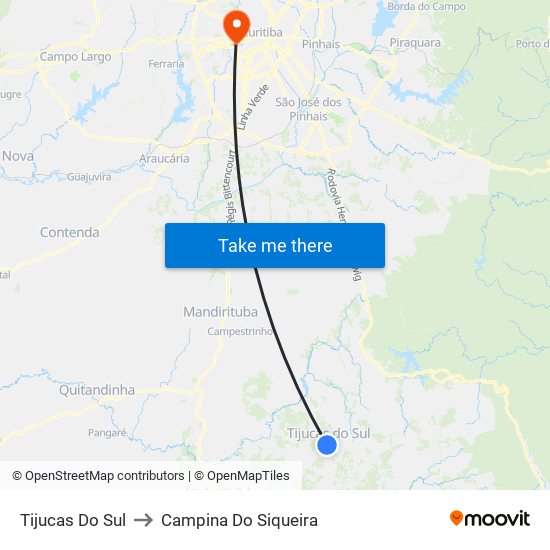 Tijucas Do Sul to Campina Do Siqueira map