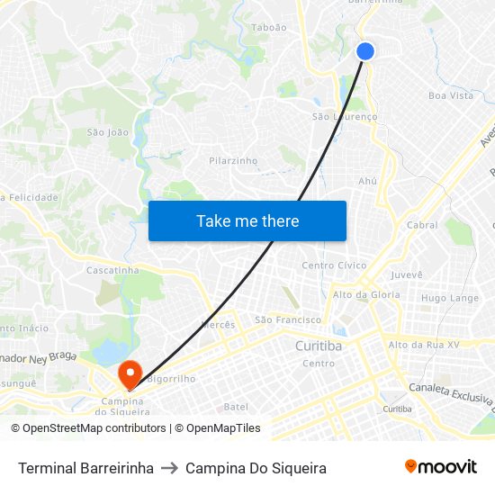 Terminal Barreirinha to Campina Do Siqueira map