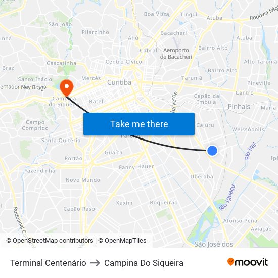 Terminal Centenário to Campina Do Siqueira map