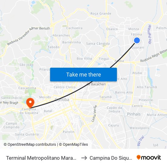 Terminal Metropolitano Maracanã to Campina Do Siqueira map