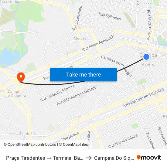 Praça Tiradentes → Terminal Bairro Alto to Campina Do Siqueira map